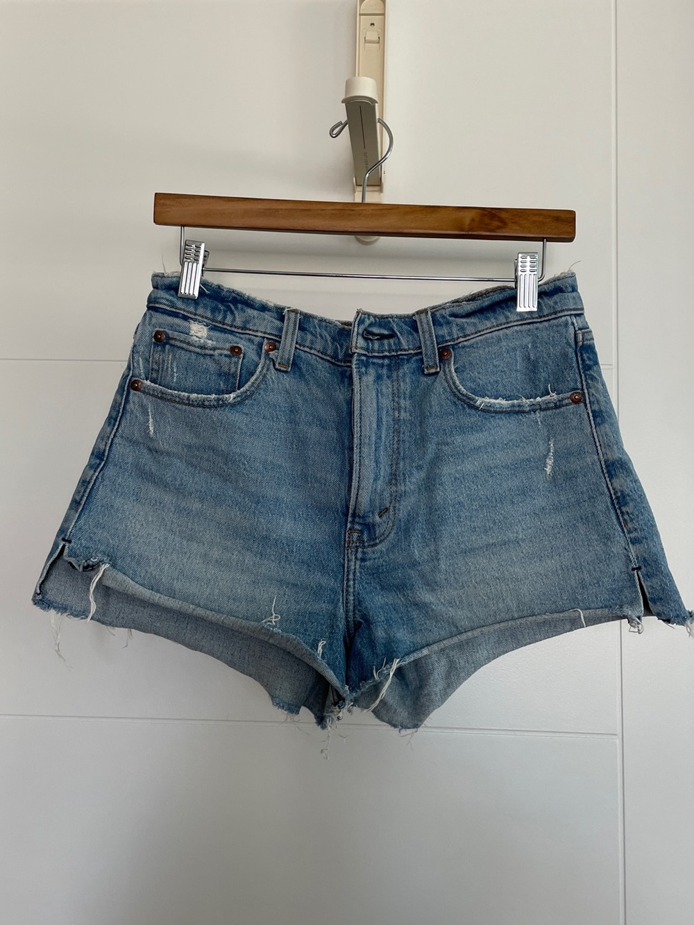Abercrombie & Fitch Distressed Mid-Blue Denim Cutoff Shorts